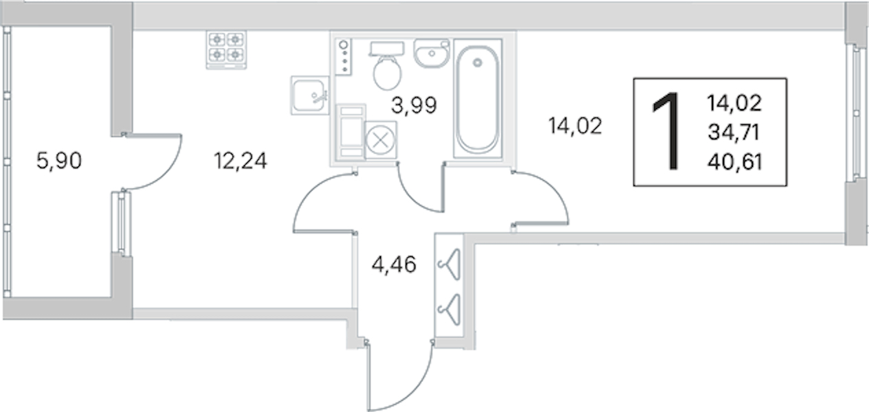 1-комнатная квартира 34.71 м², 4/4 эт., ЖК «Любоград в Стрельне»